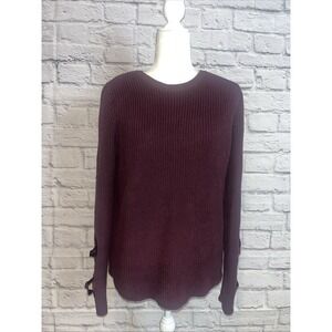 Lauren Ralph Lauren Whimsigoth Burgundy Velvet Ribbon Lace Up Sweater Large